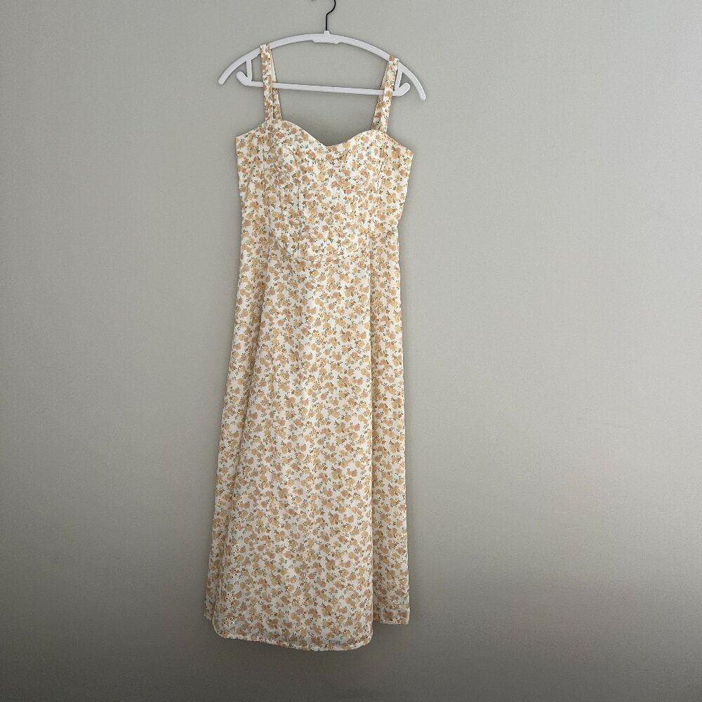 Moon River Eyelet Floral Corset Detail Sleeveless Midi Dress